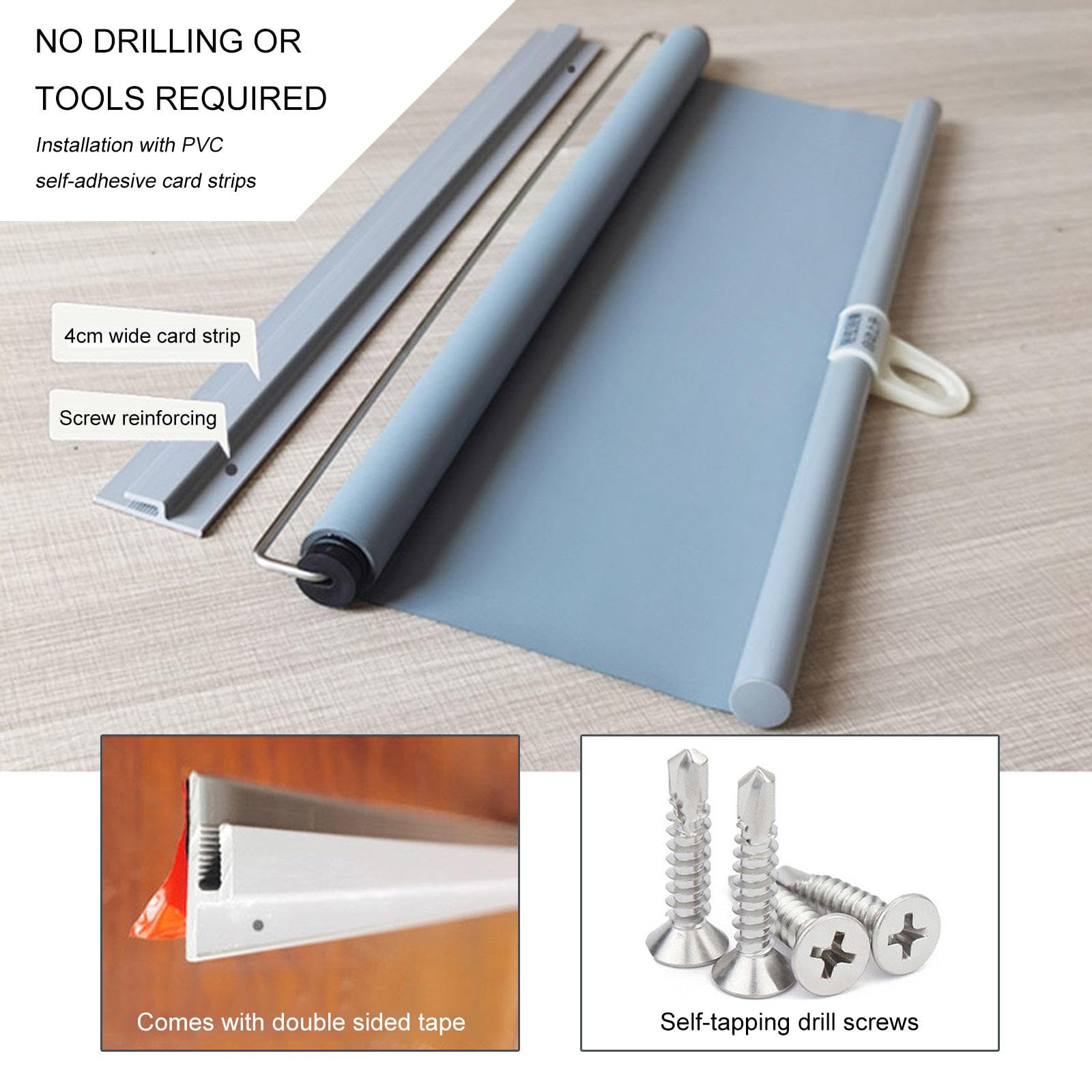 Tenda oscurante a rullo, blocco solare, protezione della privacy, retrattile, per porte e finestre, colore grigio, 60 x 160 cm / 24x63in, ideale per il controllo della luce e la privacy domestica