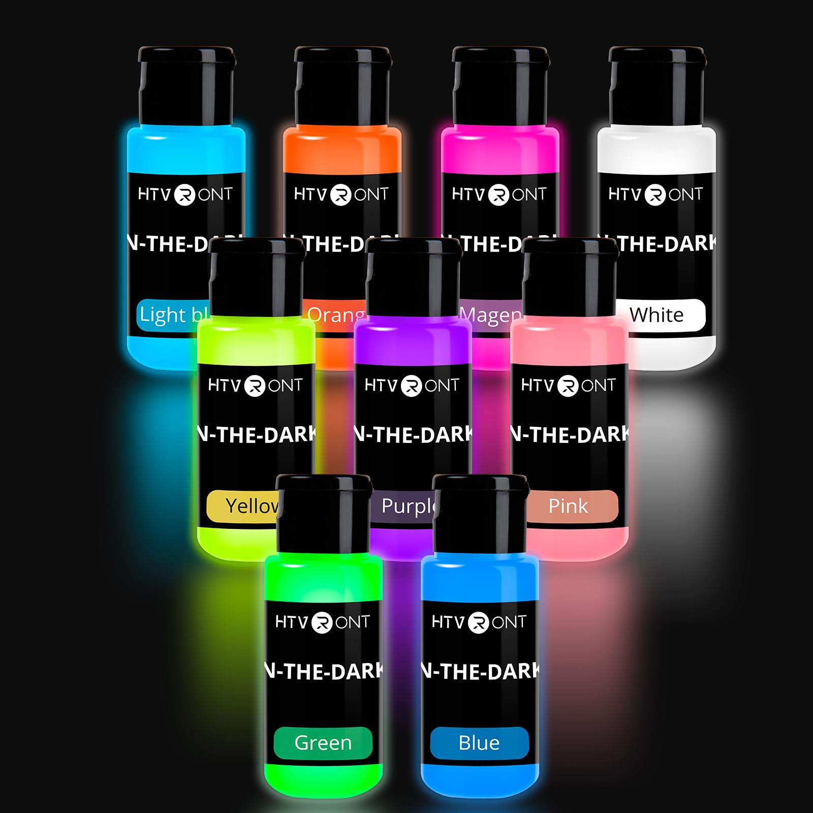 HTVRONT Glow in the Dark Paint - 60ml Neon Paint 9 Colors - Acrylic Glow Paint Black Light - Fluorescent Paint for Art Project, Indoor, Rock, Wood, Fabric, Kids, Waterproof Pigments, 2.03oz