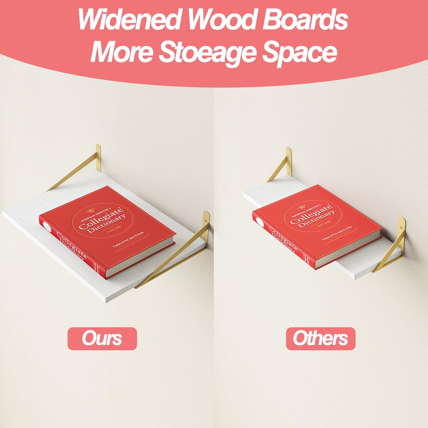 Fixwal Floating Shelves for Wall, 12 Inch Deep White Shelves for Bedroom, Large Wall Shelf for Living Room, Kitchen, Bathroom, Laundry Room and Decor Storage (Set of 2)