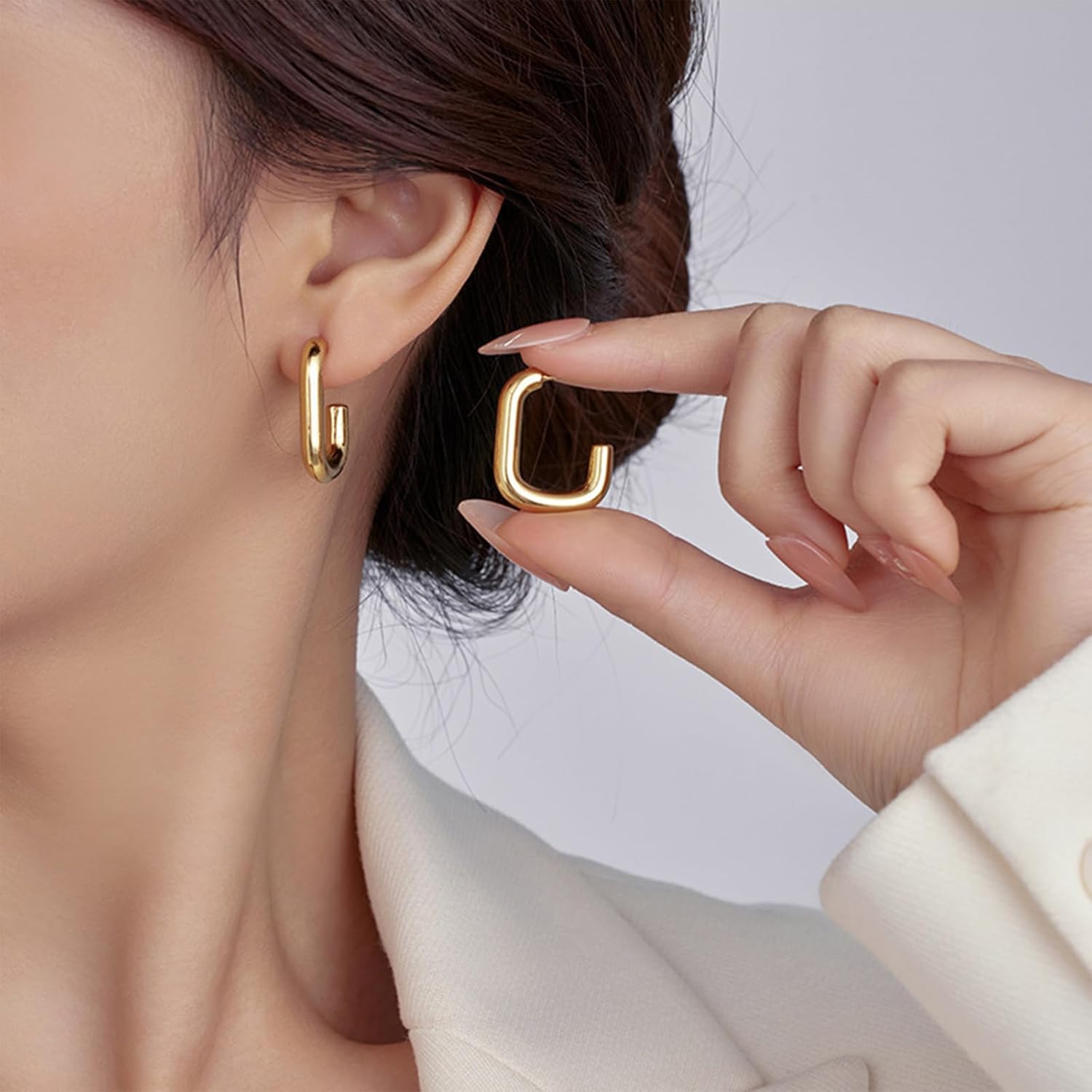 14K Gold Plated Stainless Steel Chunky Hoop Earrings Set, Semi-Closed, Simple Style, Classic Thick Hoops for Women - Image 3