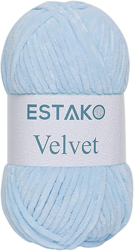 Miniatura 38 de Estako Velvet (Paquete de 3 madejas) Hilo de Chenilla para Amigurumi para Crochet y Tejido Súper Grueso 3x100 gr (3x120 m) (1110 - Blanco)