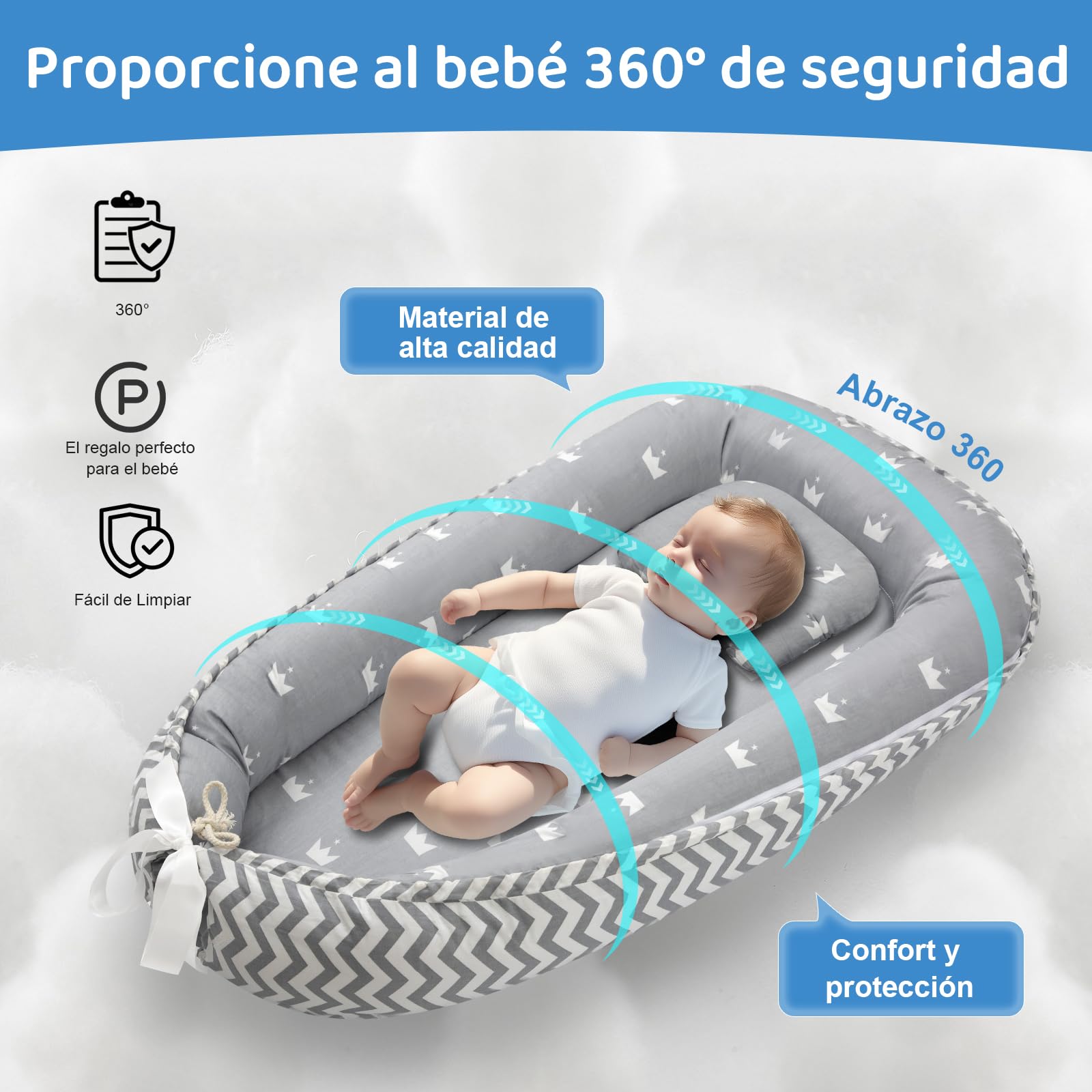ROMAGIO Tumbona para bebé, suave y transpirable, portátil, funda para nido de bebé de 0 a 24 años, tumbona para dormir para bebés, regalos (blanco)