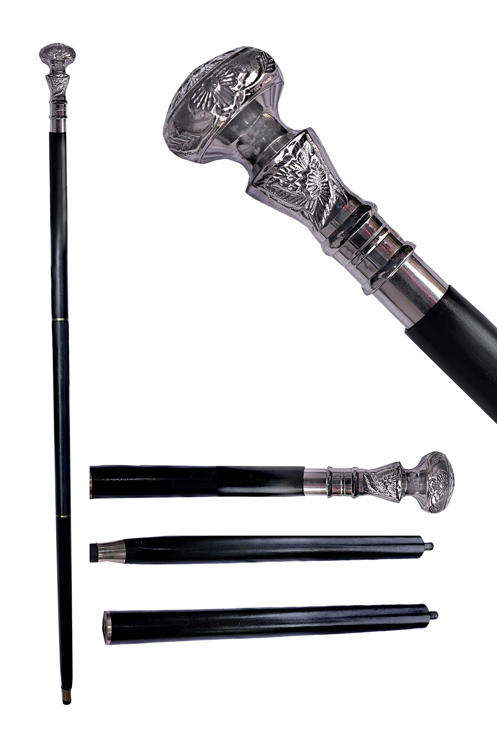 Brass Victoria Silver Head Solid Shaft Walking Stick Cane Vintage Designer Cane, 37" Aprox - Image 2