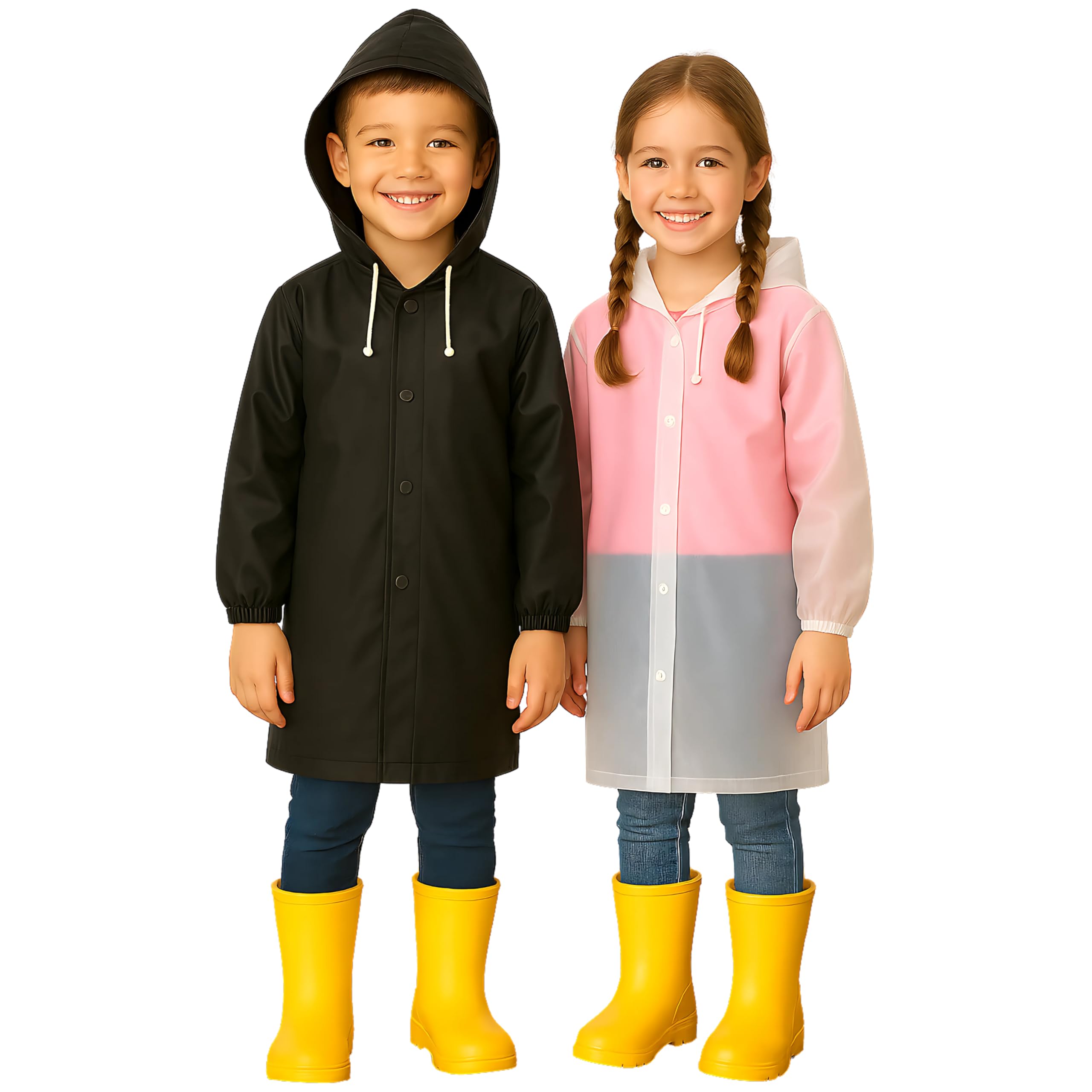Vesuvius Boys Clear & Black 2 Pack Kids Waterproof Poncho - Long Rain Coats For Kids Waterproof Rain Poncho For - Ponchos Waterproof Rain Coat - Raincoats Waterproof And Girls (Clear & Black)