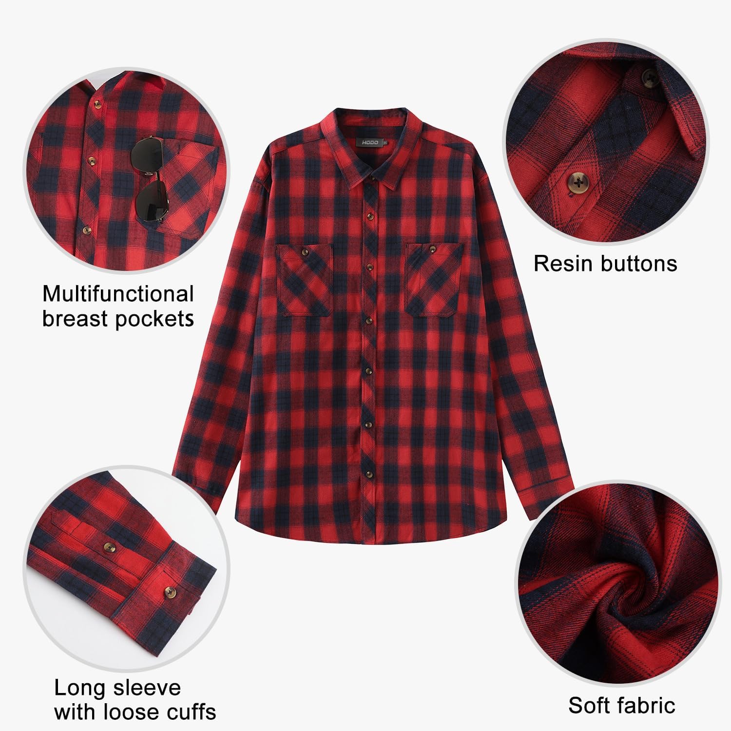 HOdo Big and Tall Mens Thin Flannel Shirt Lightweight Button Down Shirt 2XL to 6XL - Image 3