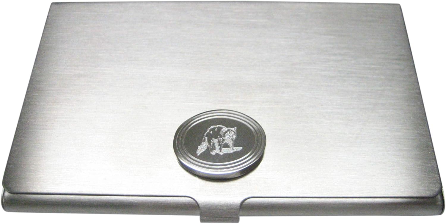Kiola Designs Silver Toned Etched Oval Shaded Raccoon Business Card Holder