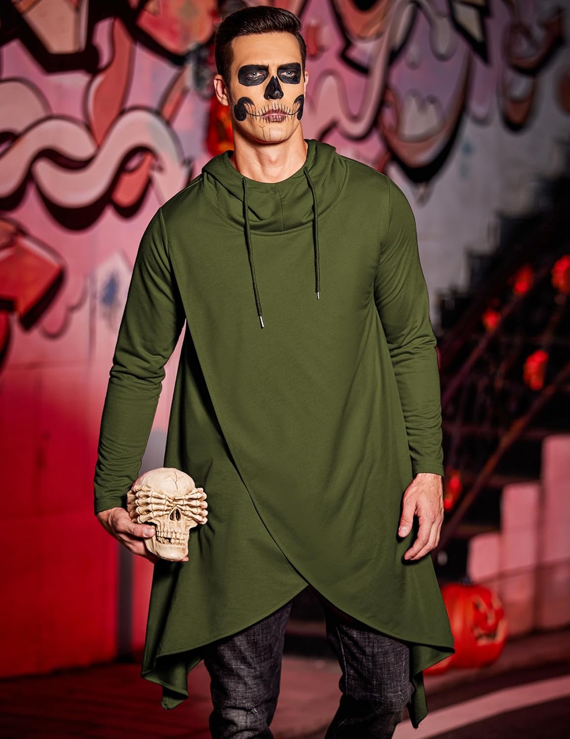 COOFANDY Men's Hooded Poncho Cape Cloak Casual Asymmetric Hem Hoodie Sweatshirts - Image 4