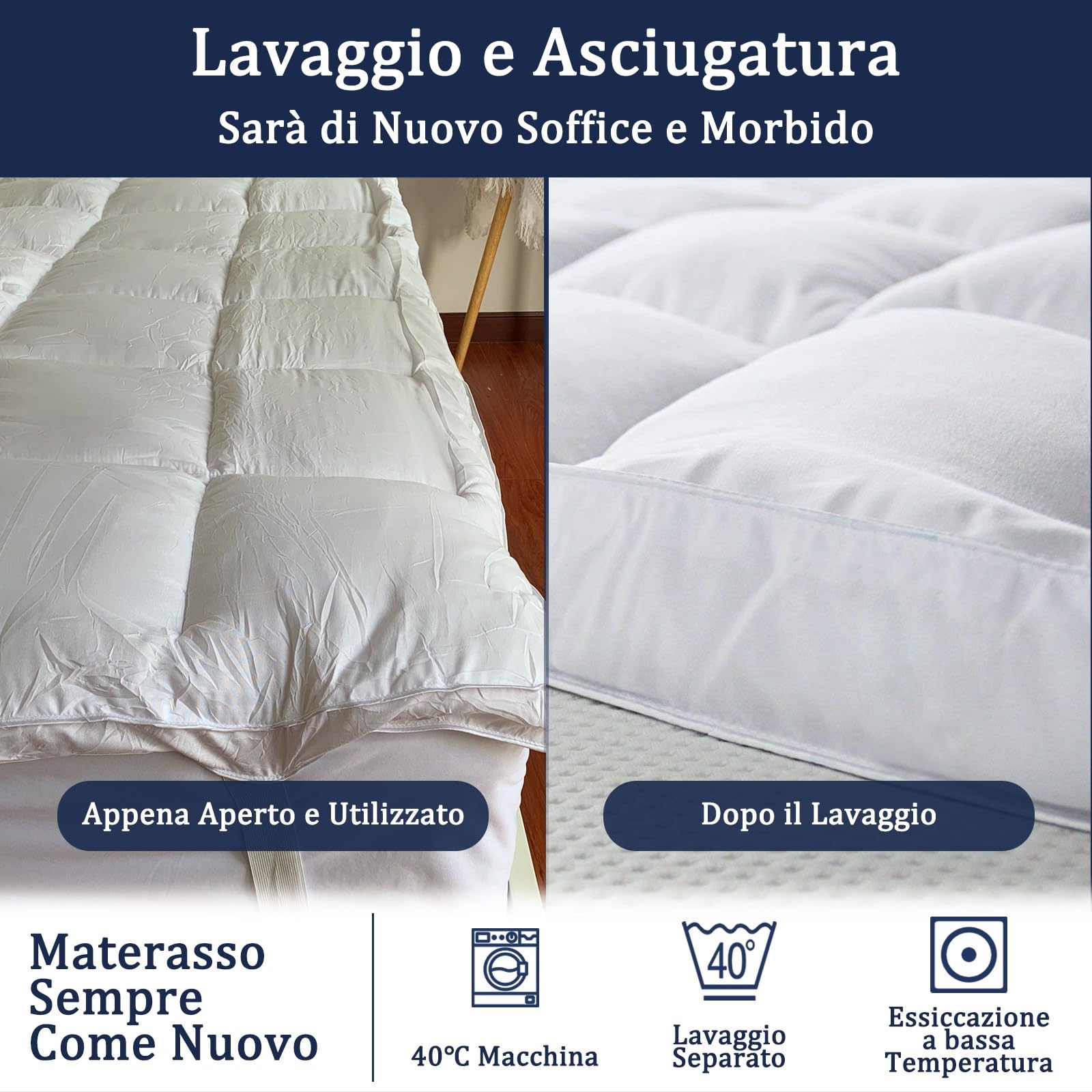 Bedecor Topper Matrimoniale 180x200cm, Morbido, Traspirante, Migliora il materasso, Topper per Divano Letto, Migliorare il Comfort del Sonno, Coprimaterasso Matrimoniale Imbottito in Poliestere
