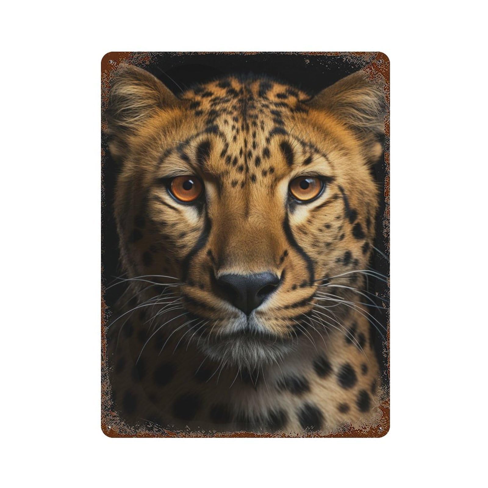 Rust Effect Cool Cheetah Portrait Distressed Metal Wall Sign 15.7"x11.8", Decorative Metal Wall Art for Living Room, Hallway And Home Decor