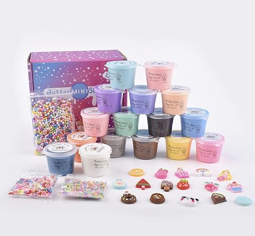 Miniatura 6 de Paquete de 16 mini kit de limo de mantequilla para niños, con sandía, limón, cereza, accesorios de limo, juguetes para aliviar el estrés para niñas