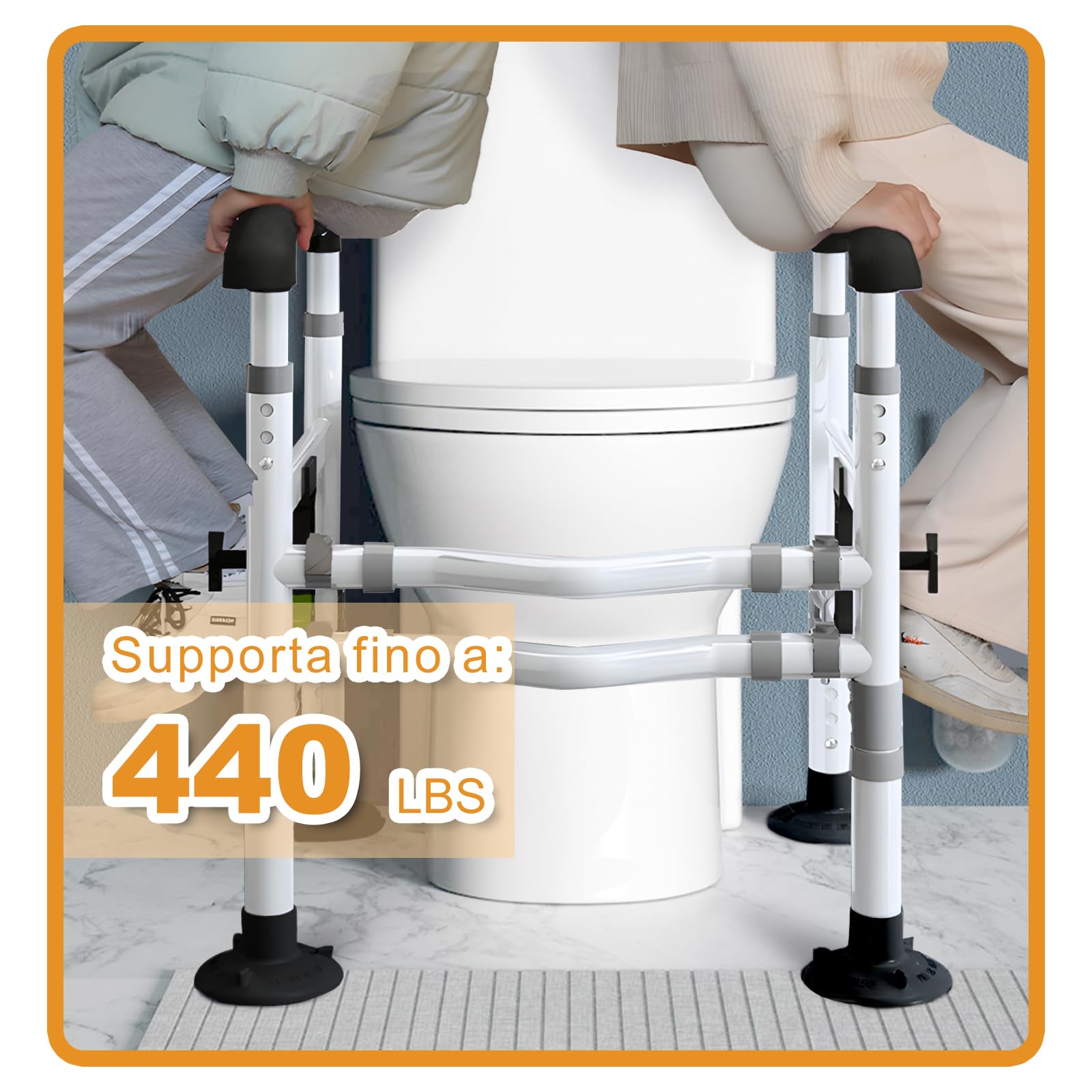 supregear Telaio WC per anziani e disabili, altezza e larghezza regolabili, maniglie antiscivolo con ventose, compatibile con la maggior parte dei WC, facile da montare, Nero