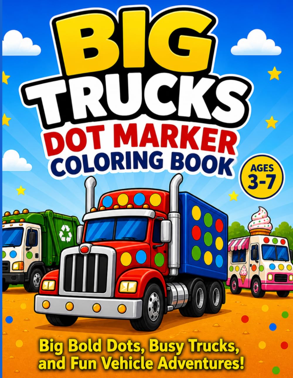 Big Trucks Dot Marker Coloring Book Ages 3–7: Big Bold Dots, Busy Trucks, and Fun Vehicle Adventures! (Dot Marker Learning Fun)