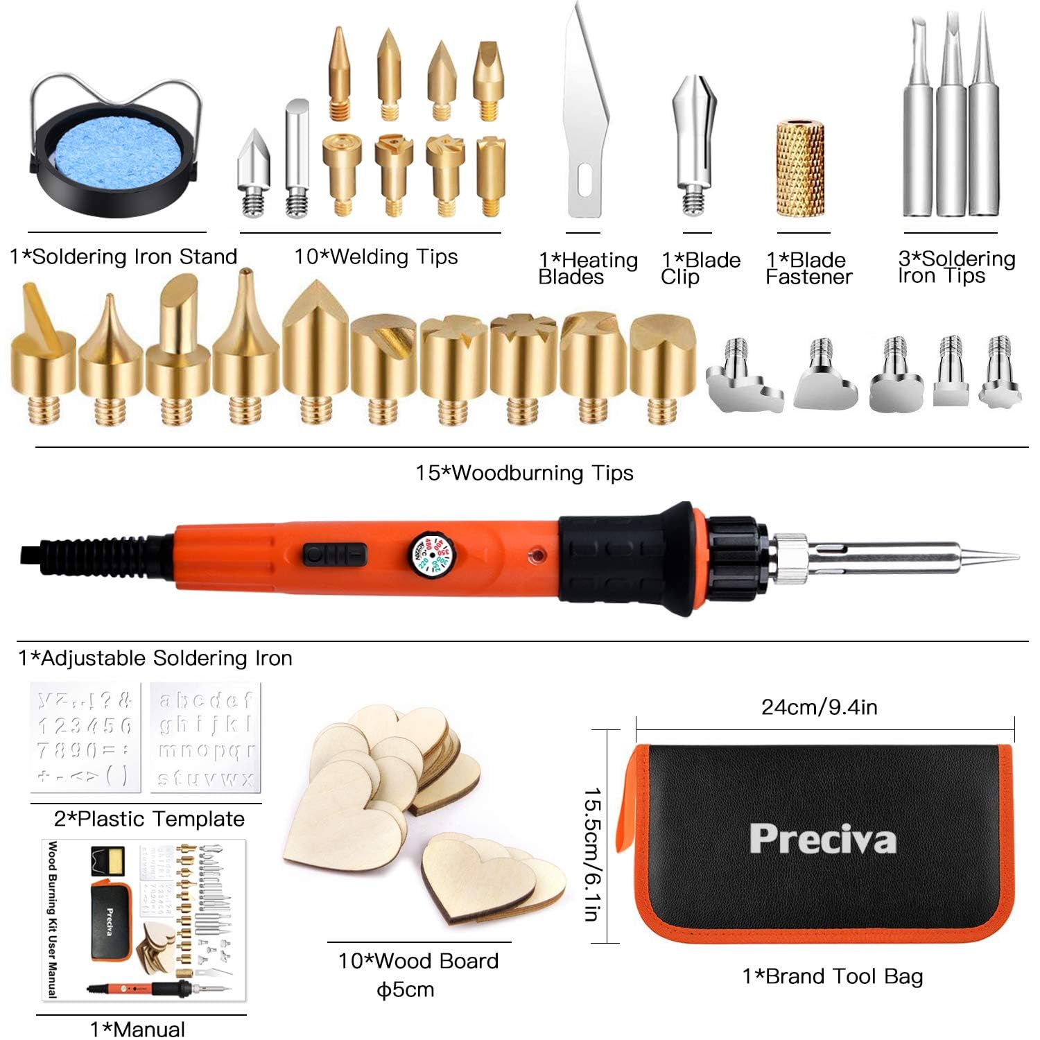 45pcs Kit Pirograbador De Madera，Kit Pirograbadores EléCtrico De 60w Con Temperatura Regulable Entre 200°C Y 500°C.Para Madera, Cuero Y Grabados (2)