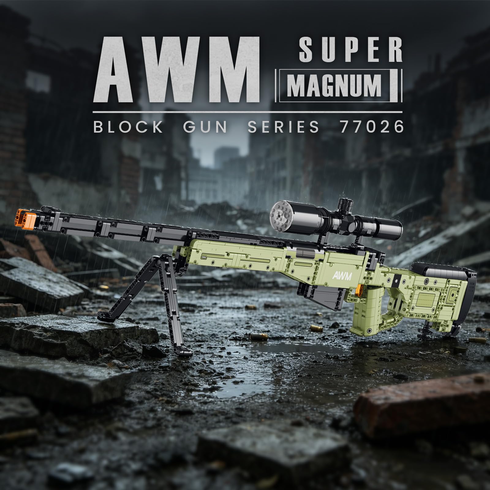 Reobrix AWM 77026 Set de bloques de construcción para adultos, Set de bloques de construcción de rifle AWM, juguete modelo de arma de fuego, armas de juguete militares, regalo para fans militares