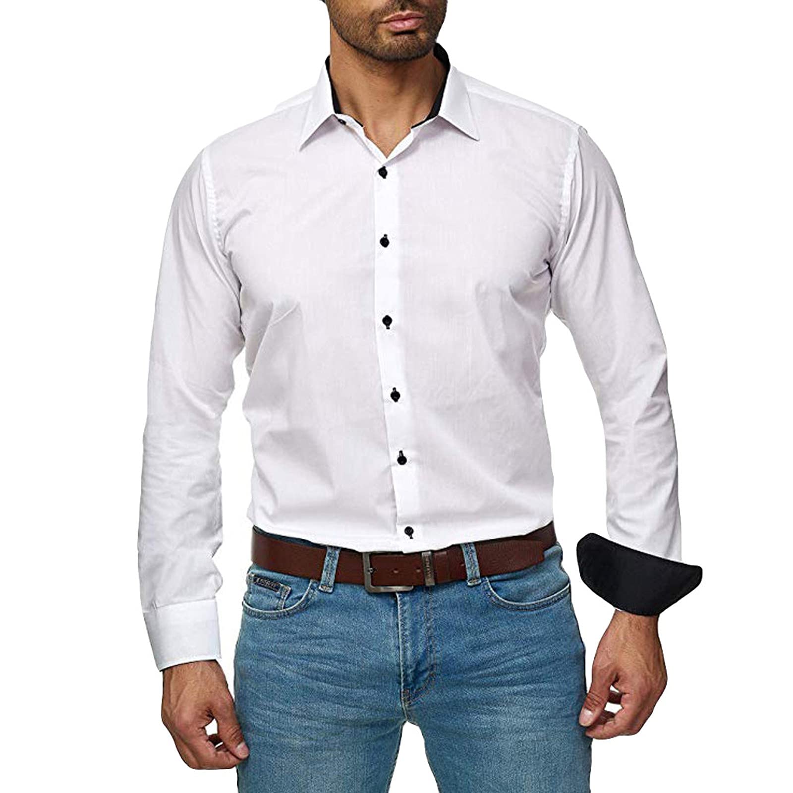 Polo manches longues Slim en coton mélangé bleu indigo Father & Sons Polo manches longues Slim en coton mélangé bleu indigo Father & Sons