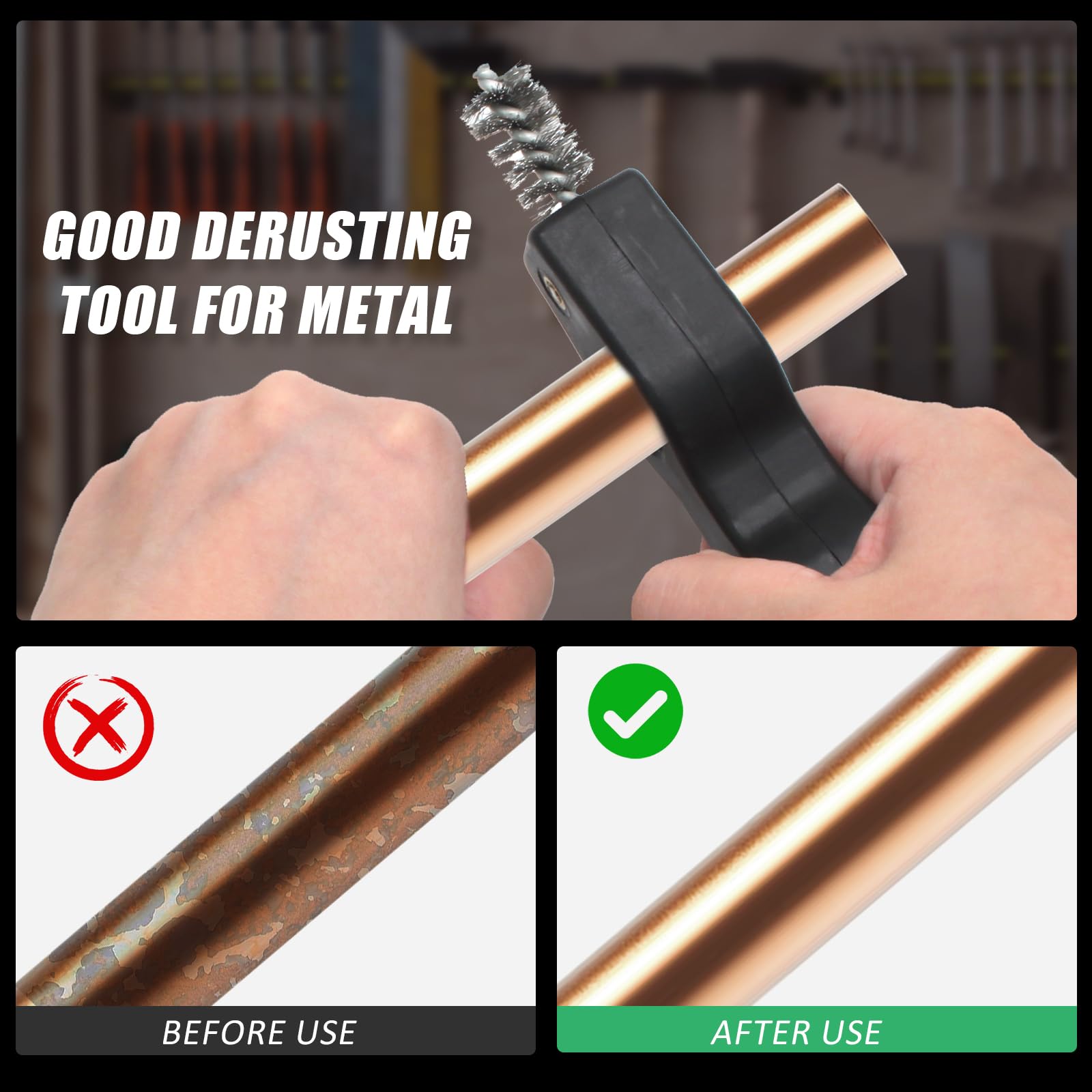 Copper Tubing Brush Copper Pipe Cleaner Tool,Steel Deburring Brush Cleans Inside And Outside - View #4