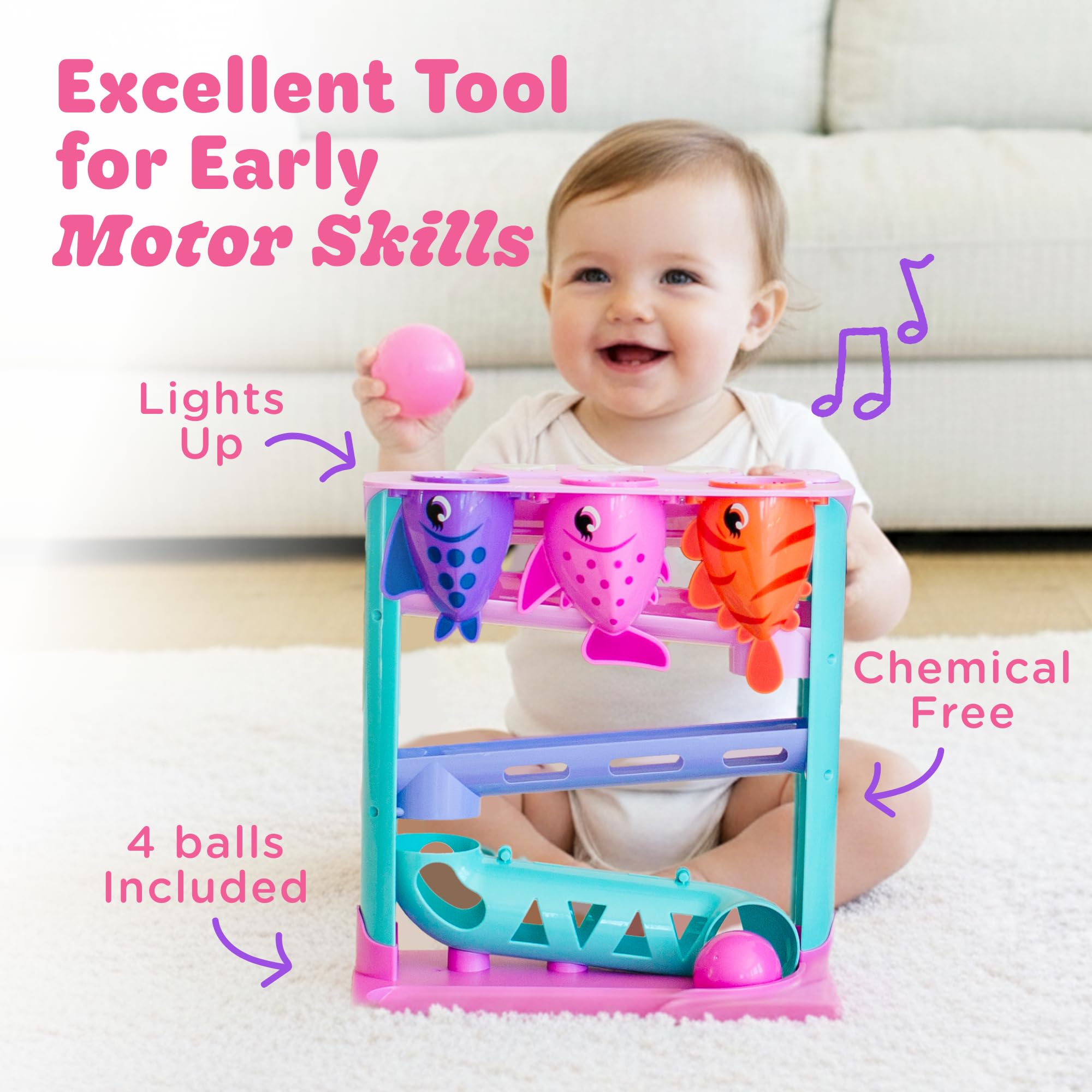 Move2Play, Feed The Fish | Giocattolo interattivo per Neonati e Bambini | Regalo di Compleanno di 1, 2+ Anni | Bambini e Bambine dai 6, 7, 8, 9, 10, 12, 18, 24+ Mesi