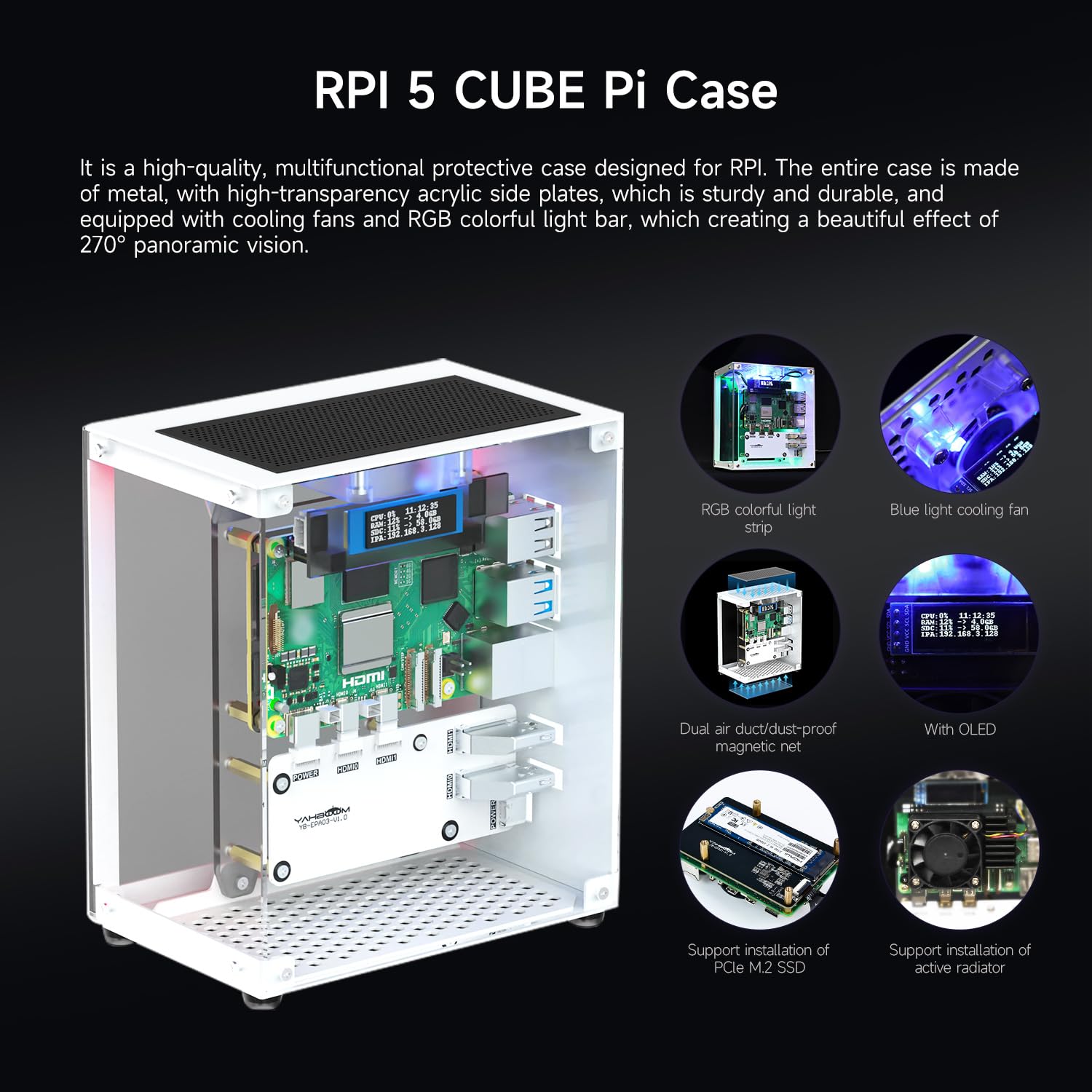 Yahboom Raspberry Pi 5 4GB Starter Kit with 64GB SD Card | Raspberry Pi 5 Aluminum Case Passive Cooling, 27W 5.1V 5A USB C Power Supply, HDMI Cable (4GB-Metal Case Kit)