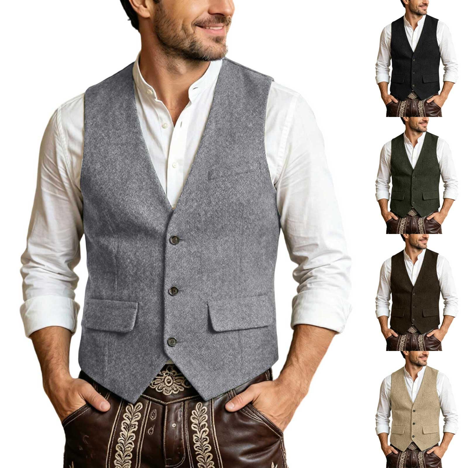 Plus Size Waistcoat Mens Single Breasted Casual Big Tall Beer Festival