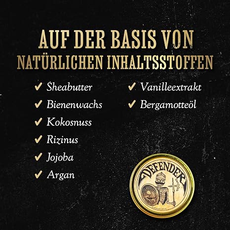 Moustache Balm Care Set for Men - Light to Medium Hold Beard Wax 30 ml - Natural Hair & Moustache Care Set with Styling & Care - Defender Balm by Death Grip