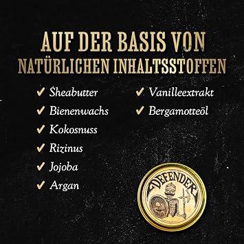 Moustache Balm Care Set for Men - Light to Medium Hold Beard Wax 30 ml - Natural Hair & Moustache Care Set with Styling & Care - Defender Balm by Death Grip
