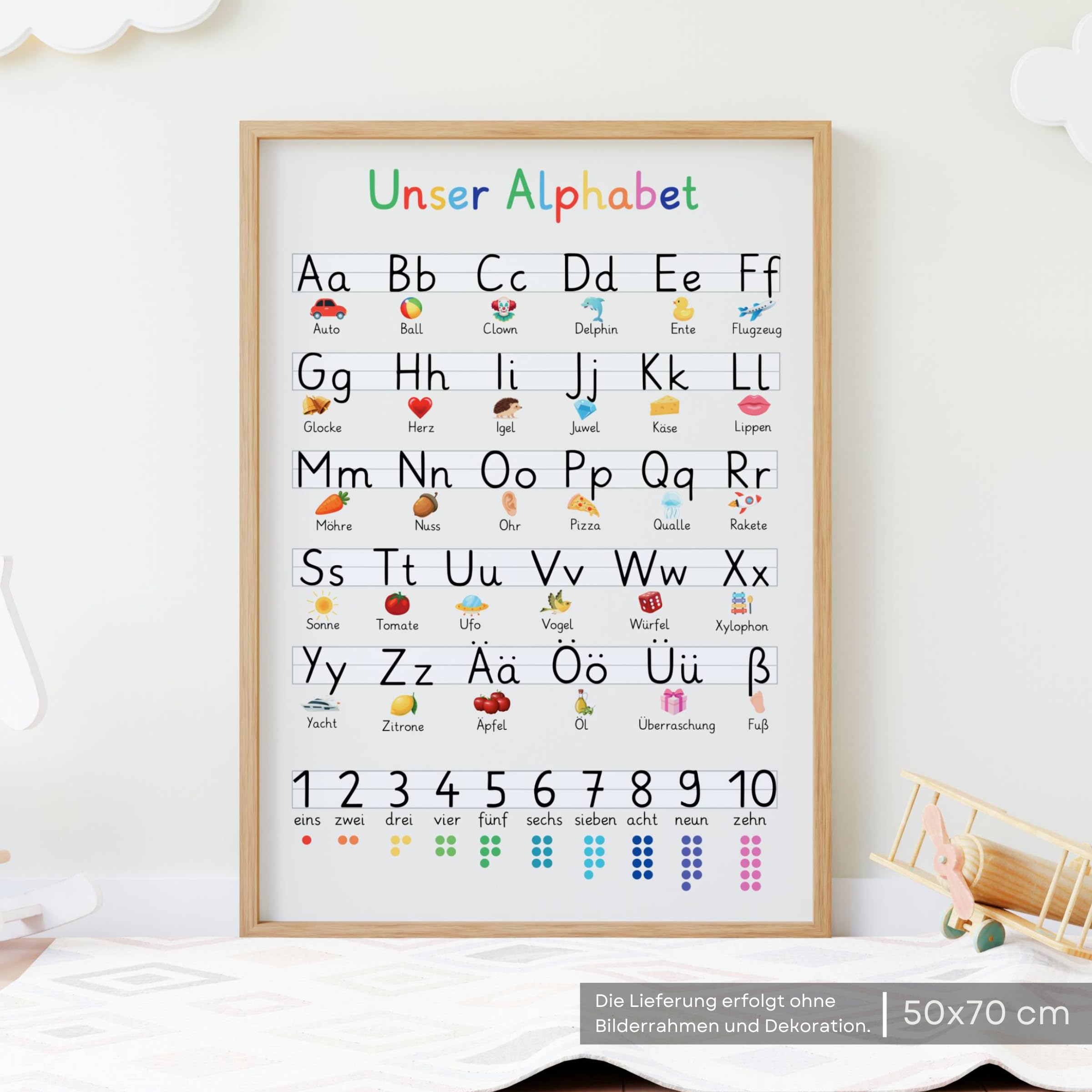 Yezirzax ABC Lernposter Für Kinder - 31x44 Cm Buntes Alphabet Mit Tieren