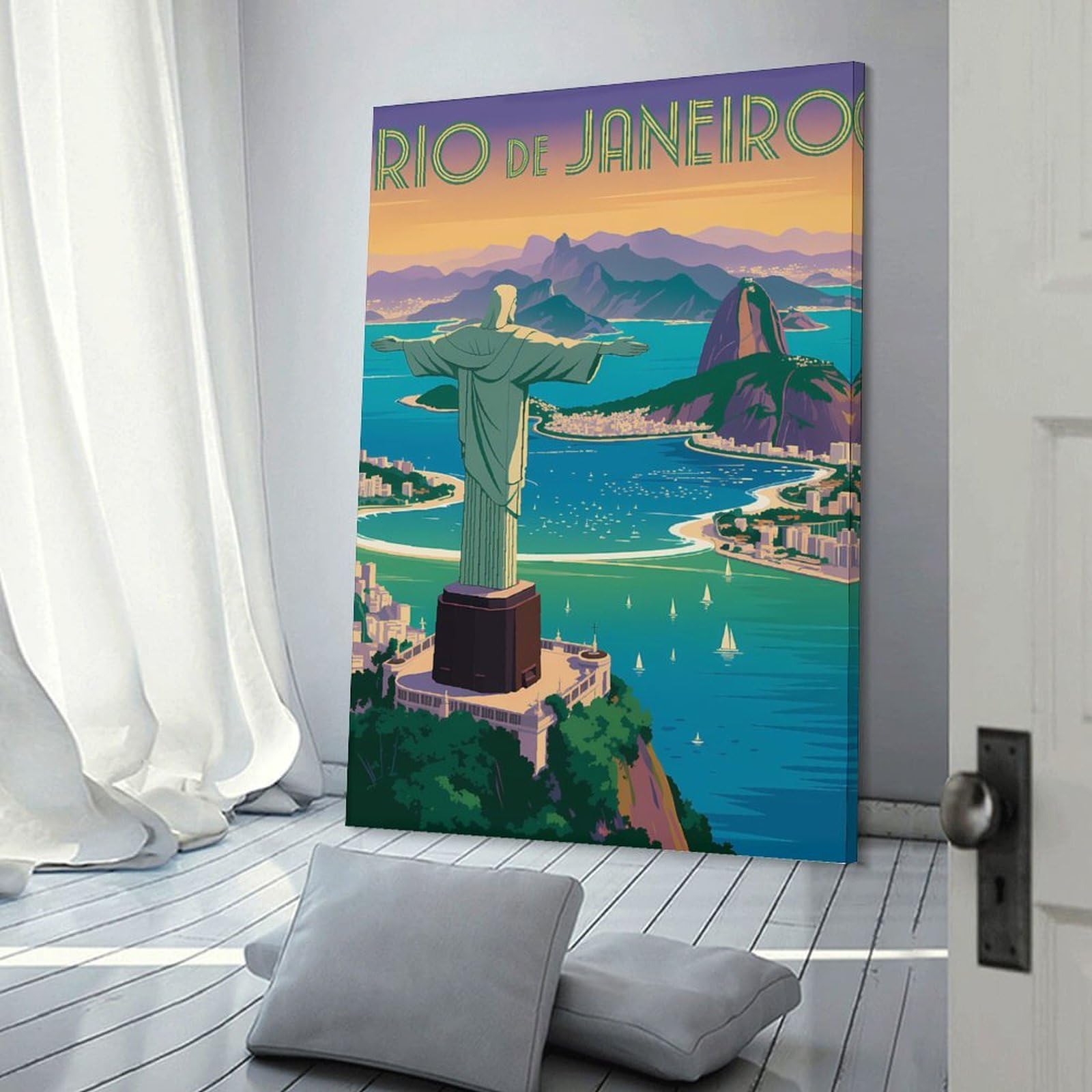 Junmoney Rio De Janeiro Christ The Redeemer Vintage Decorative Wall Artwork 16x24inch(40x60cm), for Home Lounge, Bedroom Or Reading Nook, Modern Wall Decor for Cosy Interiors