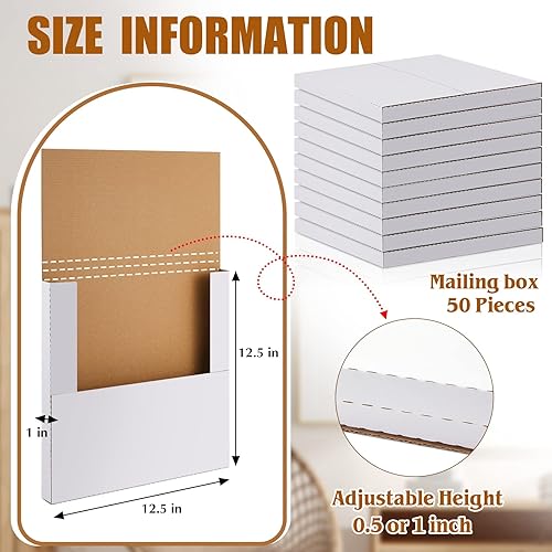 Miniatura 2 de Tinlade Paquete de 50 cajas de envío de discos de vinilo de 12.5 x 12.5 x 1 pulgadas, sobres de vinilo blancos, sobres LP plegables de cartón, caja