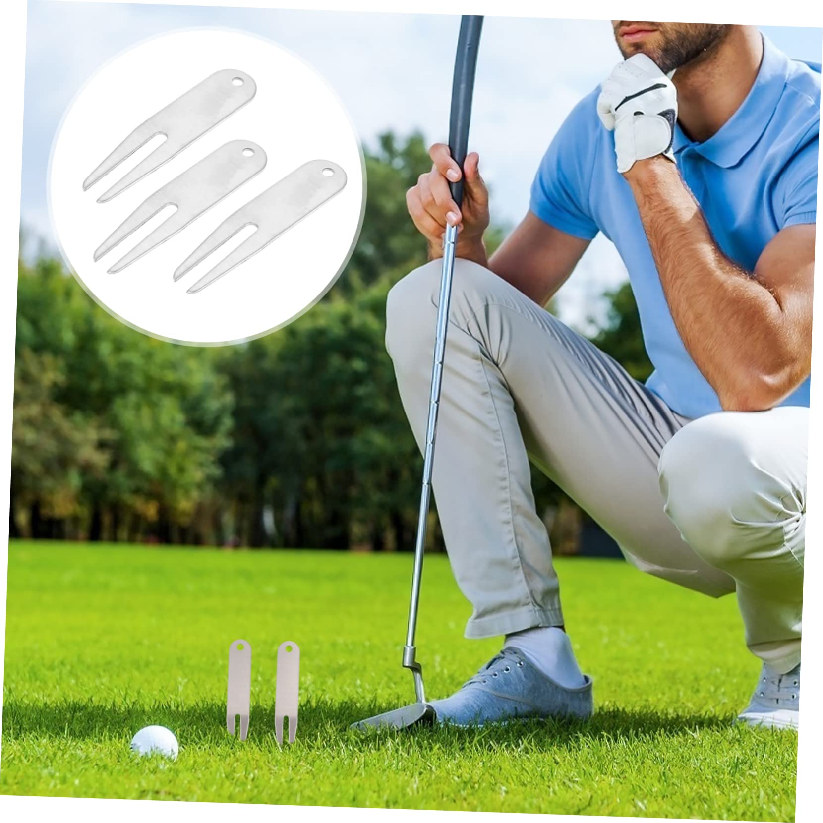 VOSAREA Stainless Steel Golf Divot Tools Golfing Divot Fork Golf Lawn Repair Forks