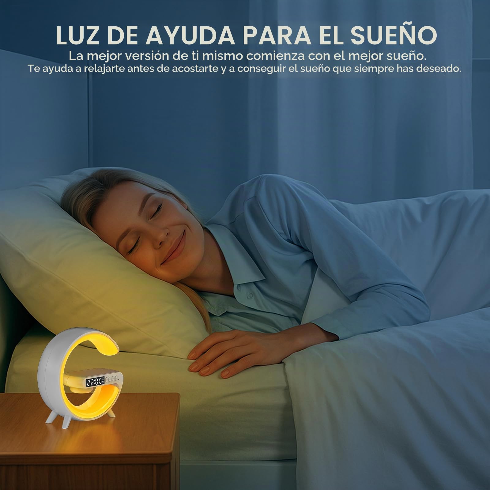 Kangtaixin Despertador de Luz Diurna, Despertador con Luz, Lámpara de Mesa con Altavoz Bluetooth, Luces para Adultos, Niños, Dormitorio, Decoración, Navidad, Cumpleaños Regalos