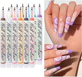 Nail Pens 12-Colors Waterproof Quick-Drying Decoration | 0.7mm Nail Markers for Women for Drawing Point Dotting Acrylic Sculpting Girls Home Salon Beauty &