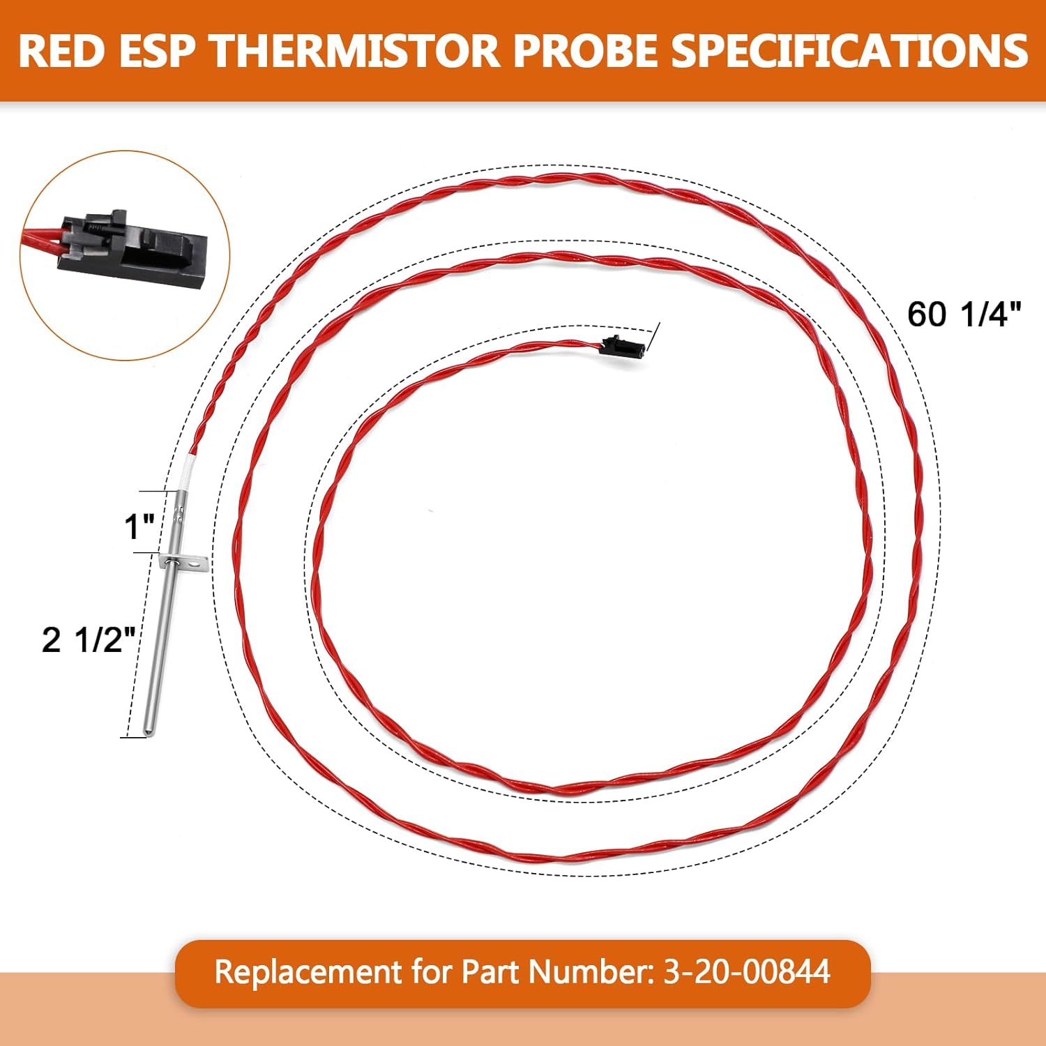 Hiorucet 3-20-00844 Red ESP Thermistor Probe & 3-20-00906 Sensor Thermostat Probe for Harman Pellet Stove Accentra FS, Accentra Insert, P38, P61, P61A, P68, PB105 Boiler, PC45, PF100 Furnace, XXV