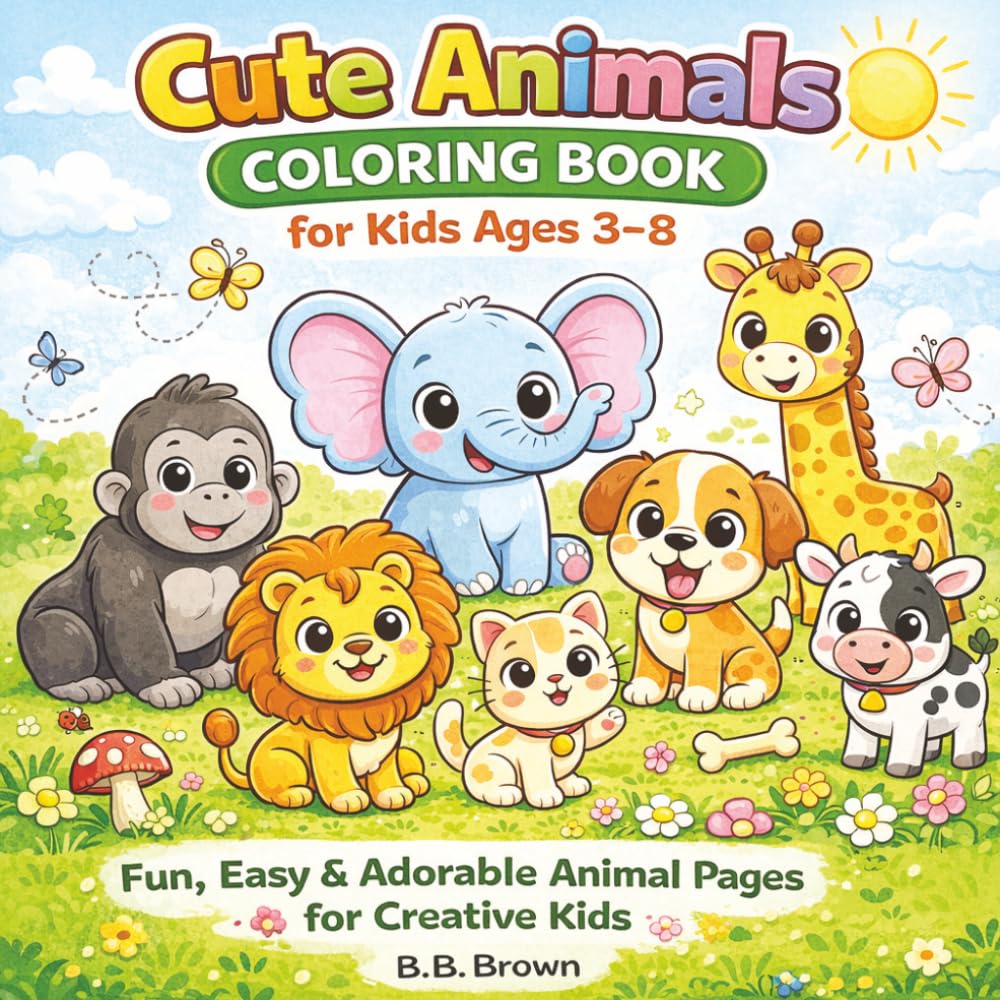 Cute Animals Coloring Book: Fun, Easy and Adorable Animal Pages For Creative Kids