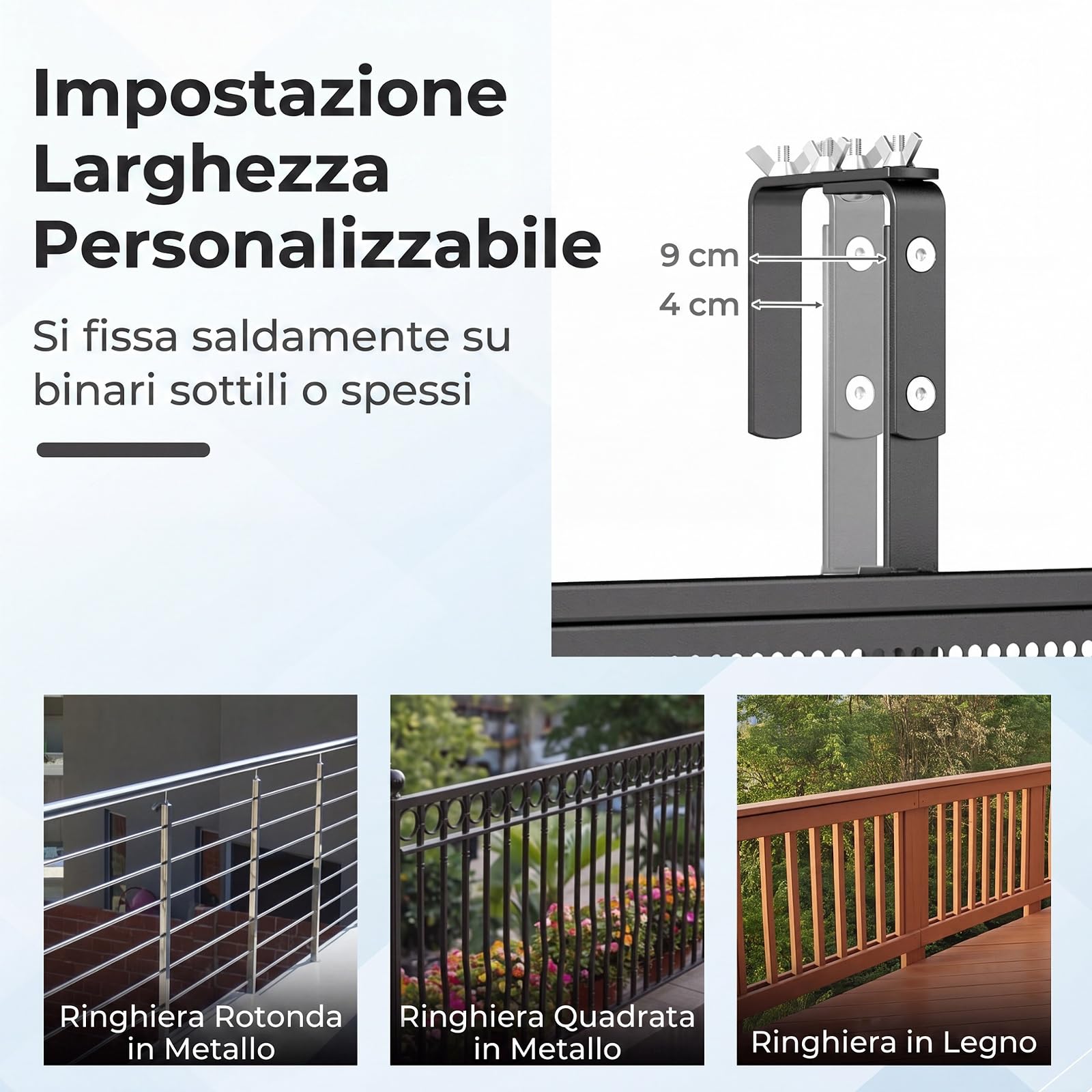 COSTWAY Set di 2 Tavolini Pieghevole da Balcone, 121 x 41 x 60-80 cm | Tavolino da Appendere per Ringhiera con Piano d'Appoggio Ampio, 5 Posizioni Altezza Regolabili, Tavolo Richiudibile