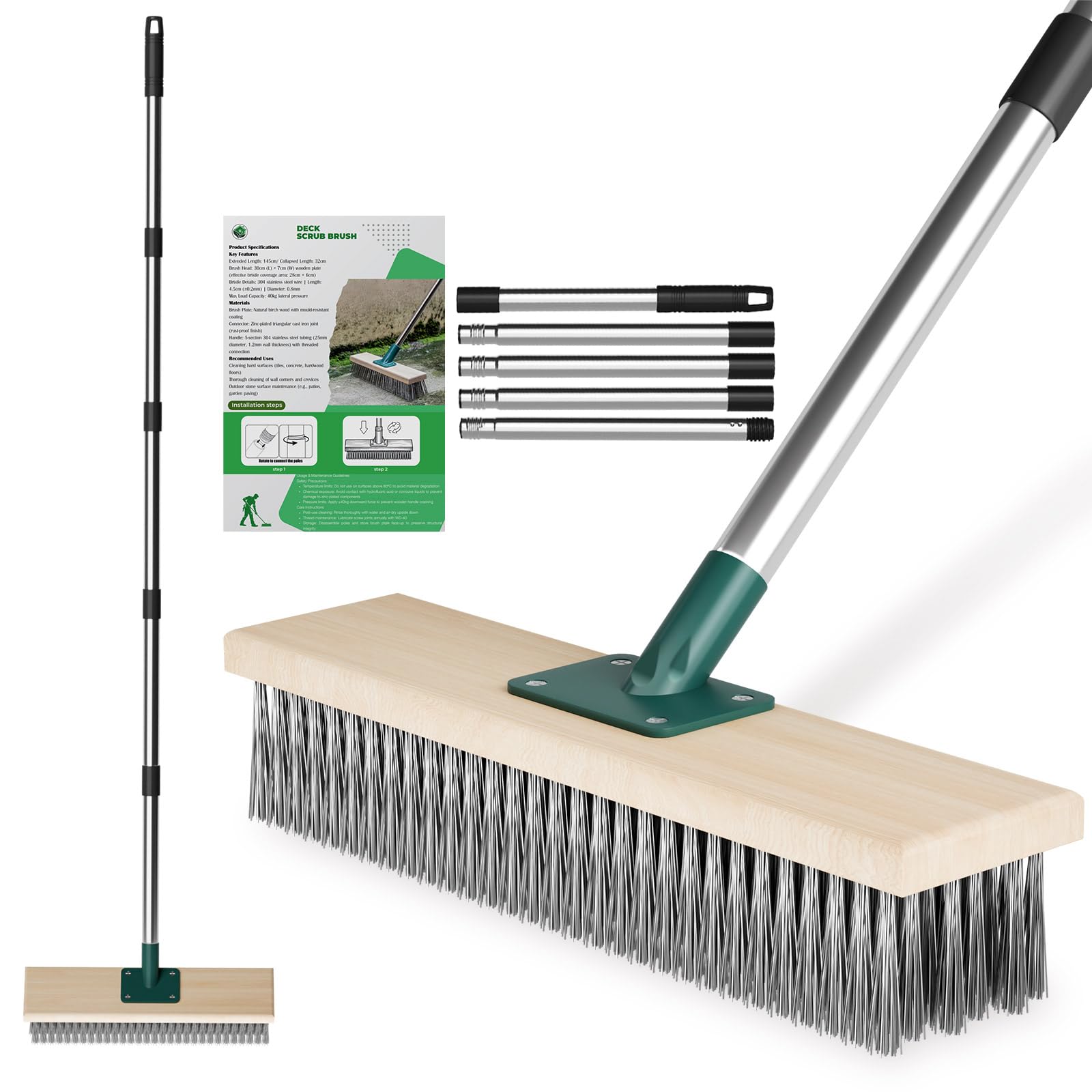 scopa robusta con setole in filo metallico per esterni, con manico lungo 144,8 cm, scopa per cortile e patio con setole rigide in metallo per rimuovere muschio e erbacce, spazzola per