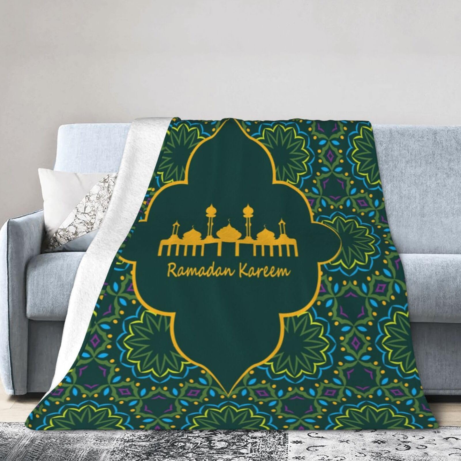 QZXHHD Ramadan Kareem Throw Fleece Blanket Warm Soft Flannel Blankets Decor Home office Car Bed Sofa 80"X60"