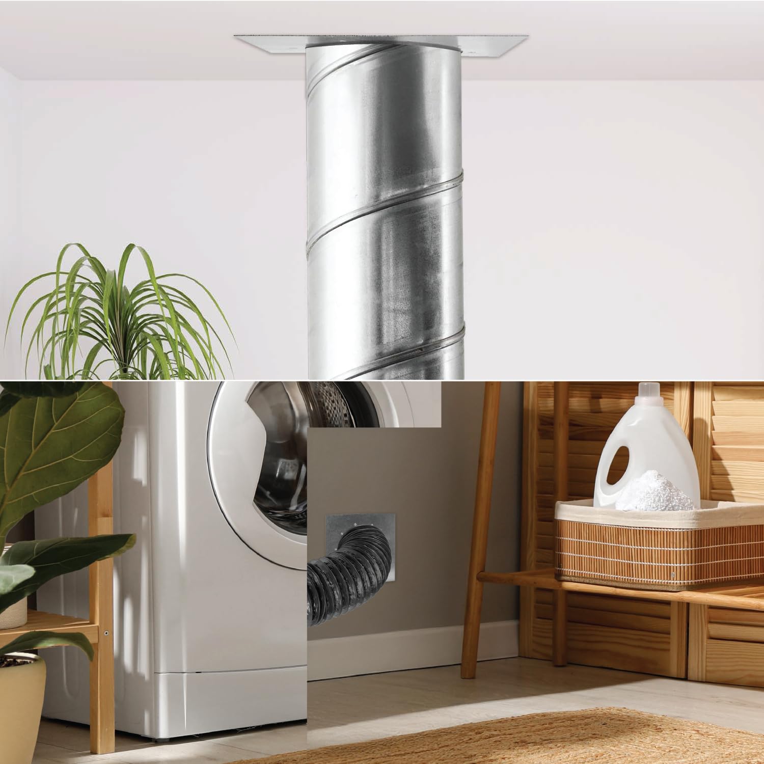 Vent Systems 125 mm Kanal Anschlussflansch mit quadratischer Zapfen-Wandplatte – Trockner Entlüftungsadapter und Montageplatte – ideal für nahtlose HVAC-Kanal-Verbindungen, Abluftventilatoren