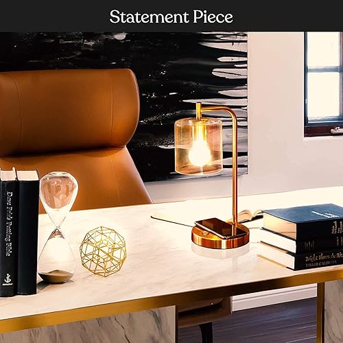 Miniatura 6 de Brightech Elizabeth - Lámpara de mesa con almohadilla de carga inalámbrica y puerto USB, lámpara de lectura de noche, lámpara de escritorio dorada