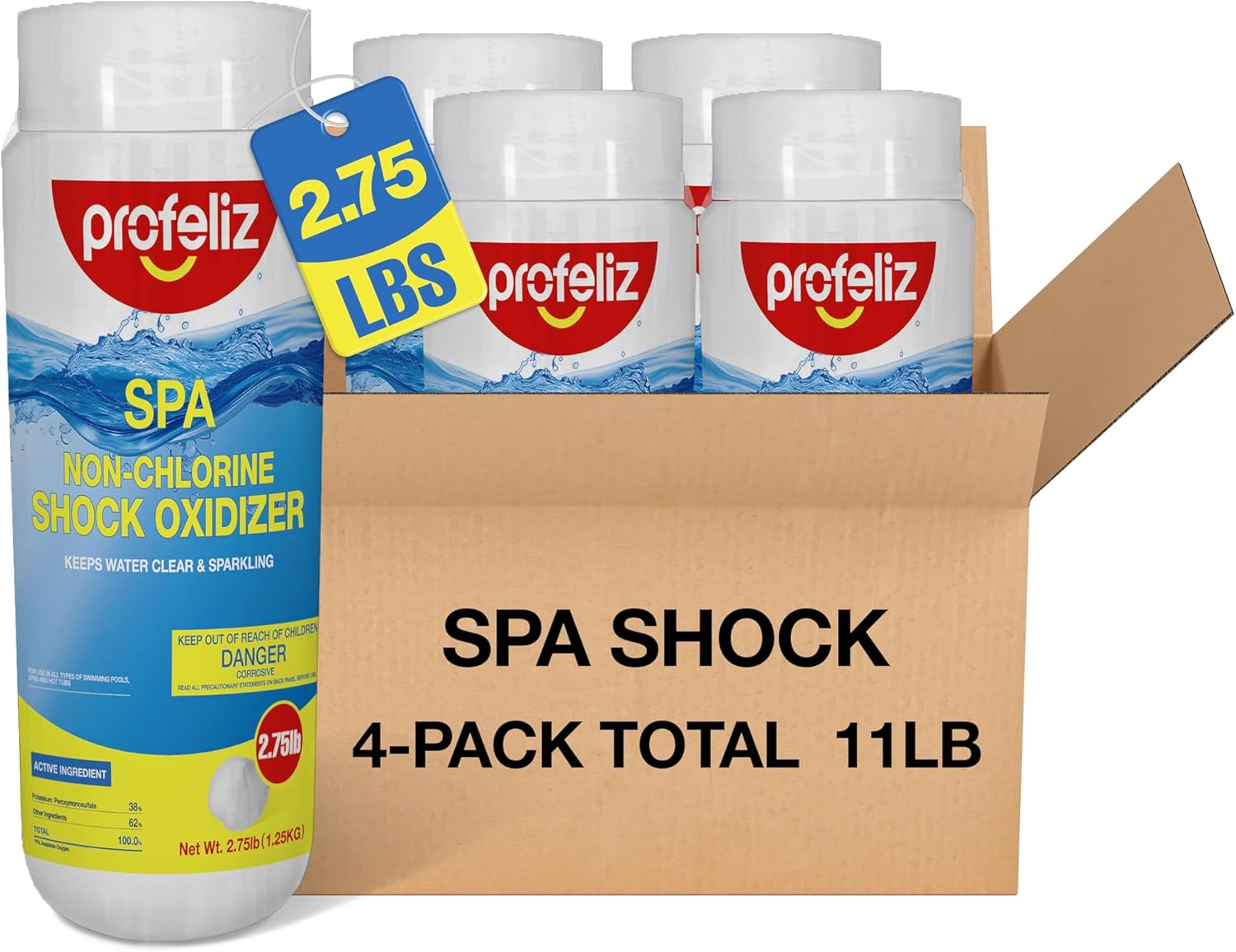 Profeliz Non Chlorine Shock for Hot Tub & Spa,Chlorine-Free Shock Oxidizer, Fast-Acting,Clear Cloudy Water,8 Pack,22lb