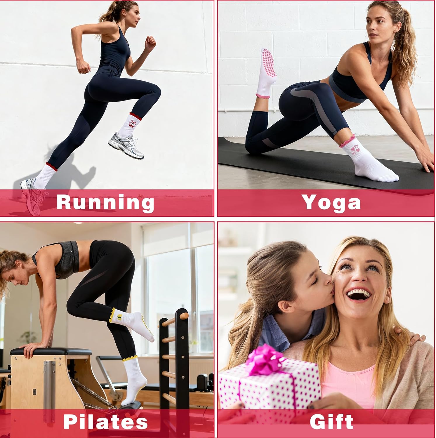 Etercycle Pilates Socks for Women, Cute Embroidery Pattern Yoga Grip Socks, Soft Cotton Crew Grippy Sock for Barre Workout - Image 8