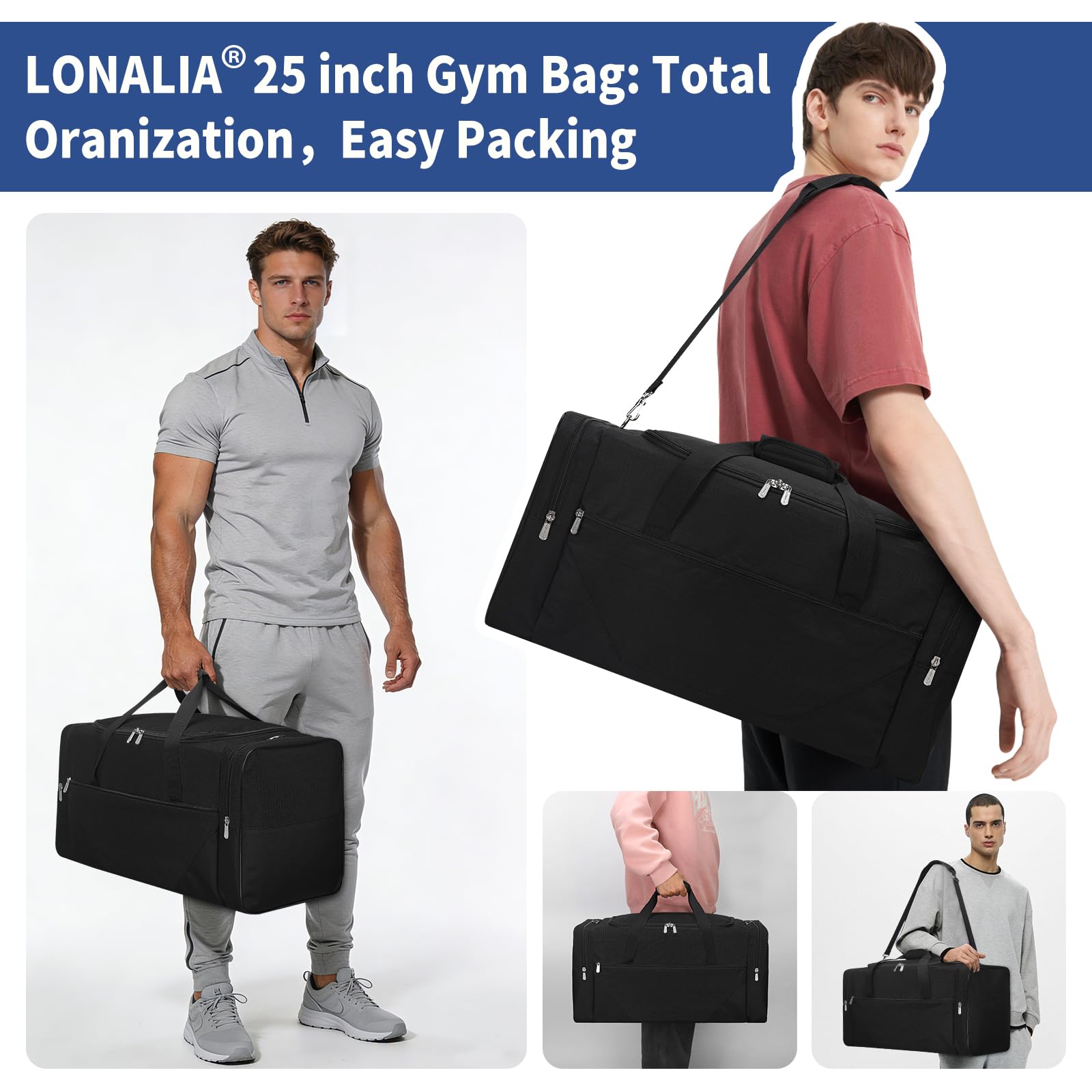 Duża 54L Torba Sportowa Męska - Torba Podróżna, Torba Treningowa na Gym, Weekendowa do Fitness (Czarny)