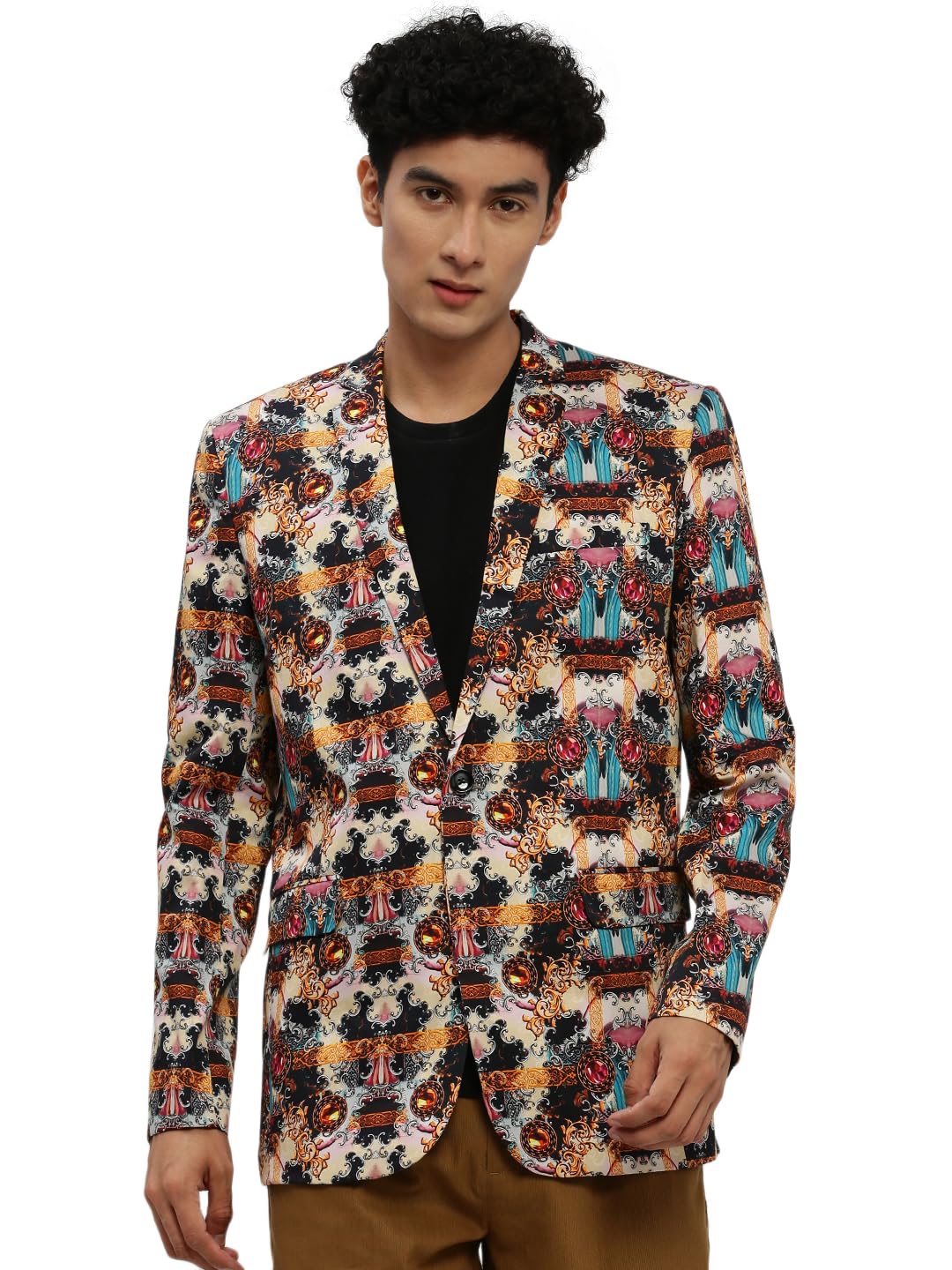 showoffff SHOWOFF Men's Notched Lapel Multi Single-Breasted Slim Fit Blazer-SOBLZ-85-04_Multi-picture-19