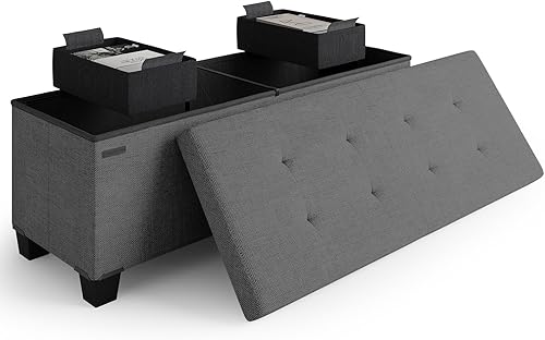 Storage Ottoman Bench with Bins, 43-in Storage Bench for Bedroom End of Bed, Folding Foot Rest Ottoman for Living Room Max 660lbs, Fabric Ottomans,