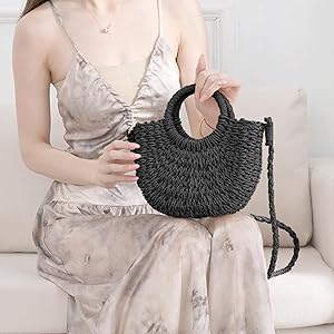 Amazon.com: QTKJ Mini Semi-circle Rattan Straw Bag, Hand-woven