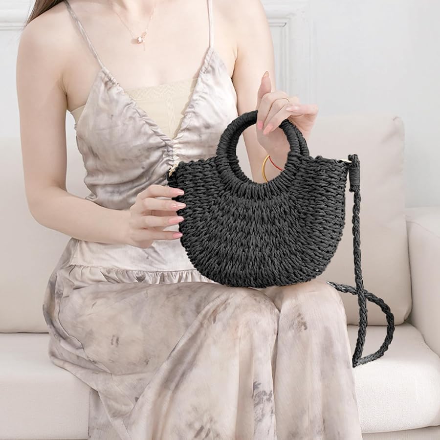 Amazon.com: QTKJ Mini Semi-circle Rattan Straw Bag, Hand-woven