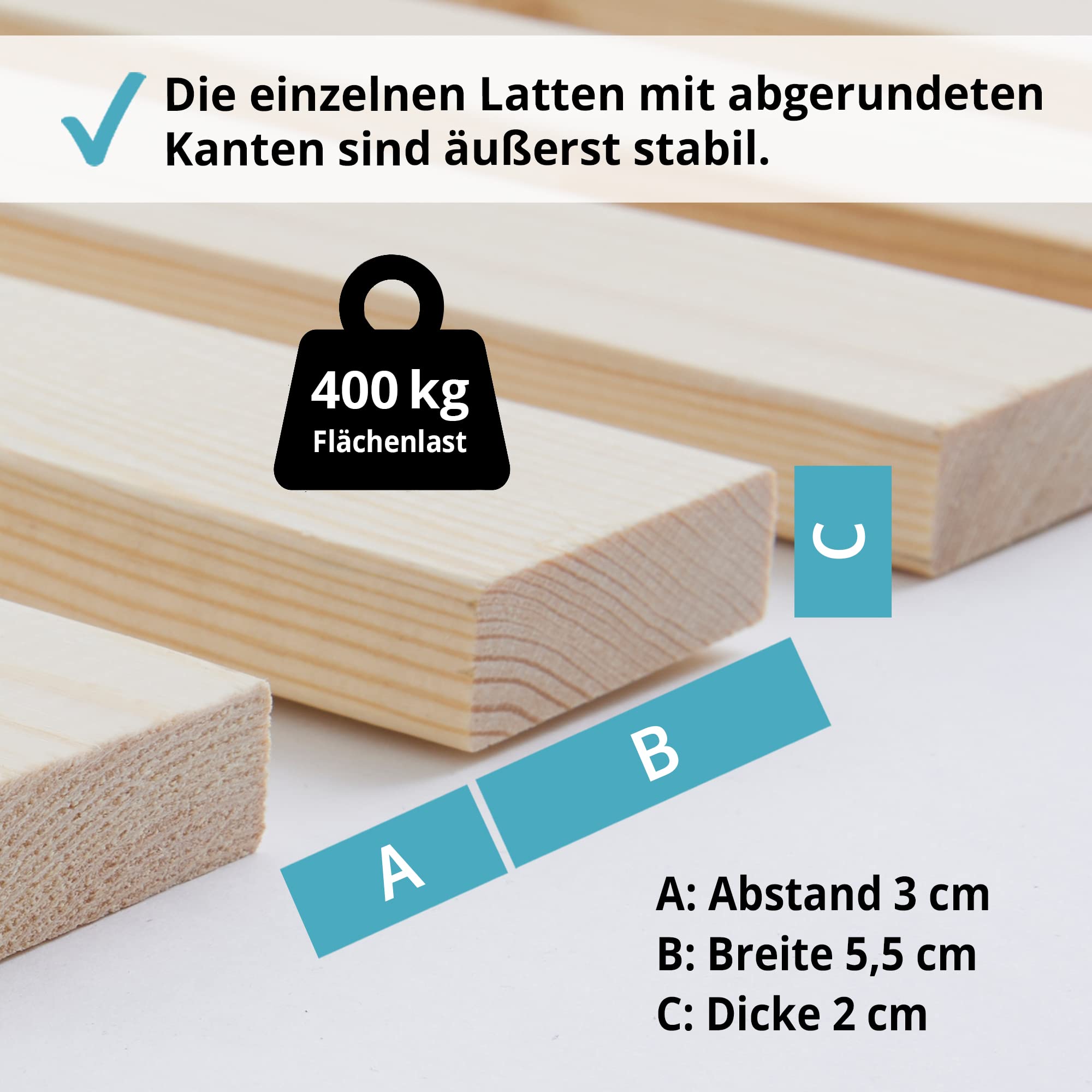 Wolkenland Premium Rollrost Rolllattenrost für Ihr Bett – Lattenrost – stabile 2 cm Dicke Holzlatten bis 400 kg belastbar – 4 Größen zur Wahl – für erholsamen Schlaf (90 x 200 cm 23 Latten)