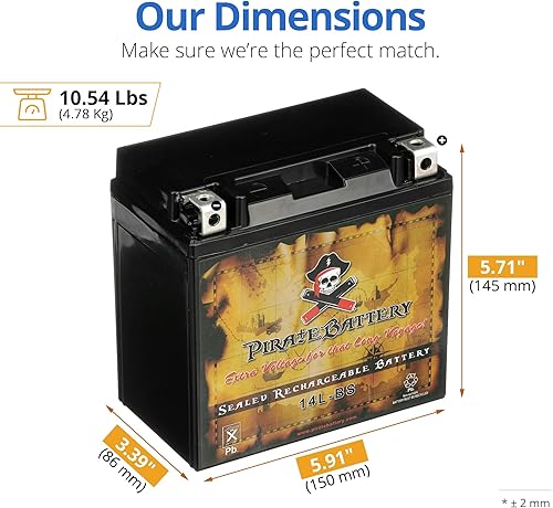 Miniatura 47 de Pirate Battery YTX7A-BS 12V 90 CCA AGM - Batería de 6 Ah sin mantenimiento para ATV, scooter, motocross, ciclomotor, terminal de tuerca y perno T3