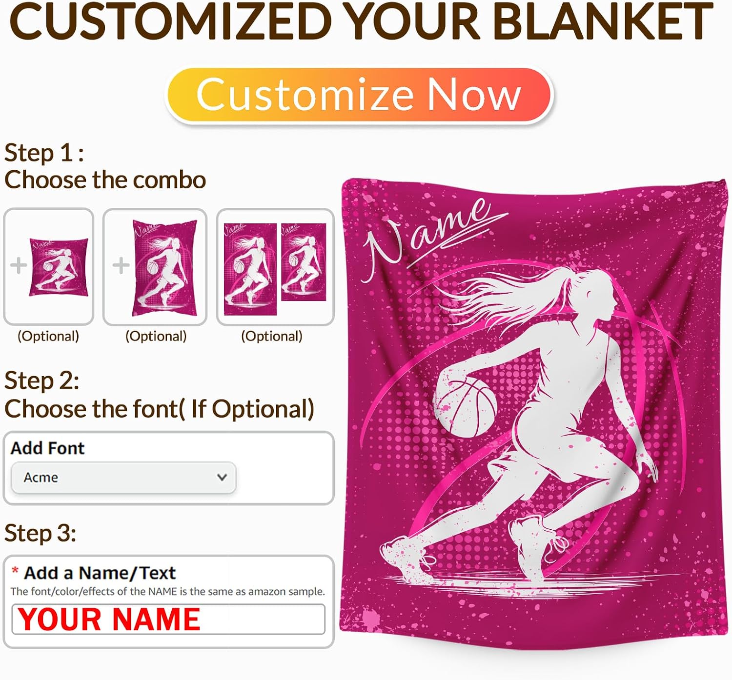 Basketball Blanket for Girls Women, Custom Sport Throw Blankets for Basketball Lovers Player Team, 60x80 Inches Warm Cozy Personalized Throw for Sofa Couch Bed