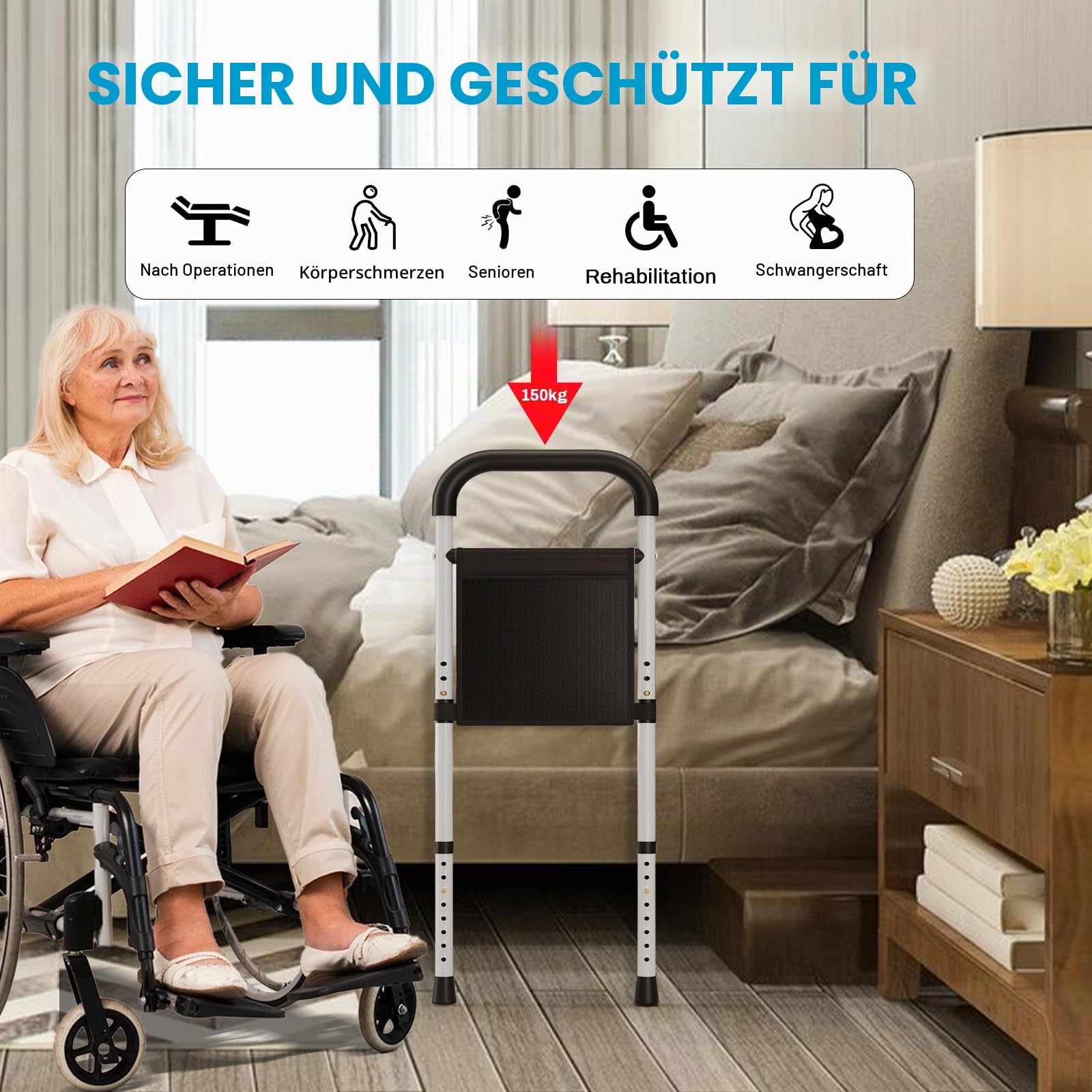 LIFERUN Bett Aufstehhilfe für Senioren, Höhenverstellbarer Haltegriff