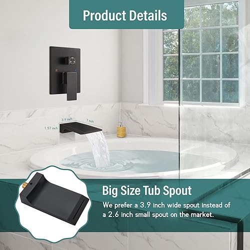 Miniatura 4 de Juego de sistema de ducha con válvula de equilibrio de presión, juego de grifo de ducha de 3 funciones, cabezal de ducha cuadrado de 10 pulgadas con